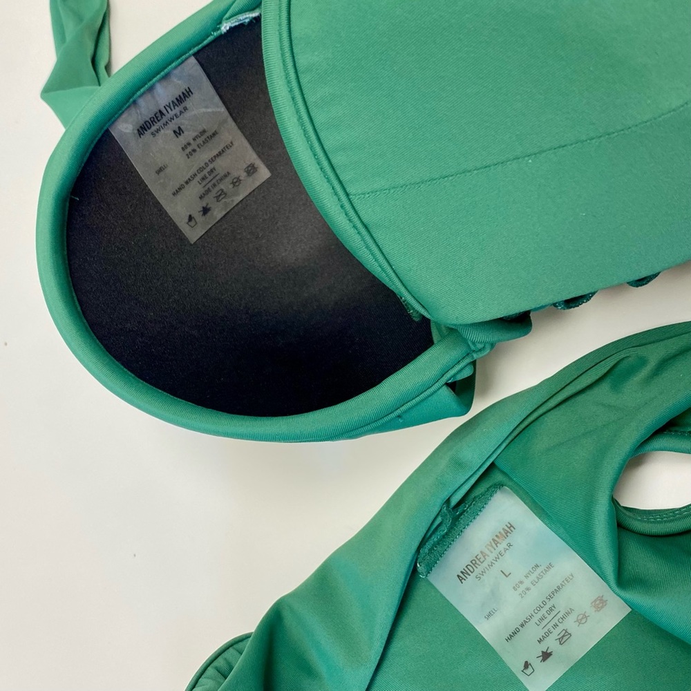 New Andrea Iyamah M L New RARE HTF Green Ruffled High Cut Mulan Bikini Swimsuit - Picture 8 of 16